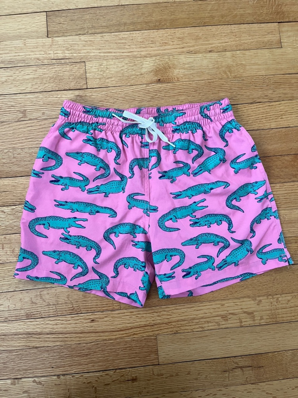 chubbies Pink Swim Trunks with Teal Alligator Print
